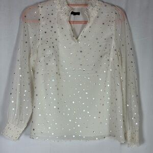 Talbots Cream Blouse with Silver Polka Dots
